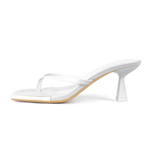 Simple square toe high heel open toe flip flops
