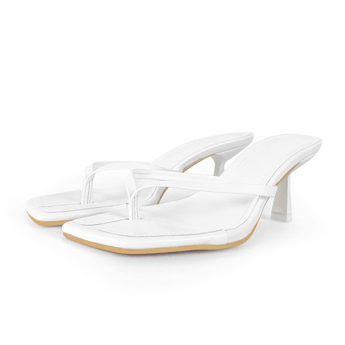 Simple square toe high heel open toe flip flops