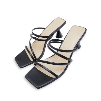 New square toe lace-up high heel open slippers