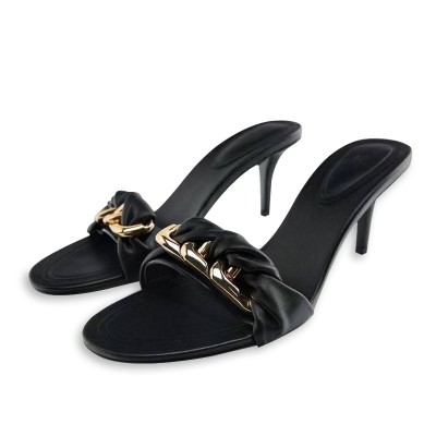 Luxury metal buckle high heel open slippers