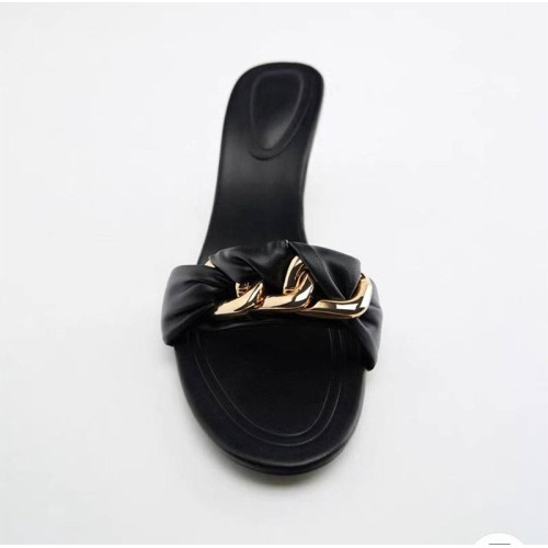 Luxury metal buckle high heel open slippers