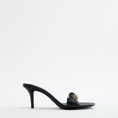 Luxury metal buckle high heel open slippers