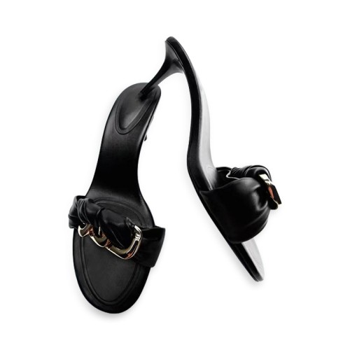 Luxury metal buckle high heel open slippers