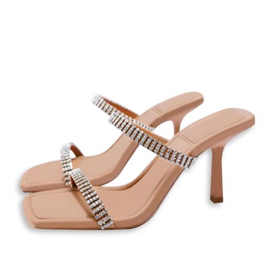 Luxurious rhinestone embellished high heel open slippers