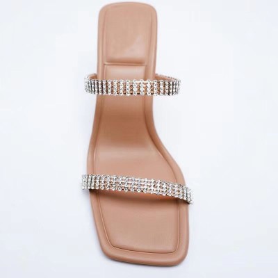 Luxurious rhinestone embellished high heel open slippers