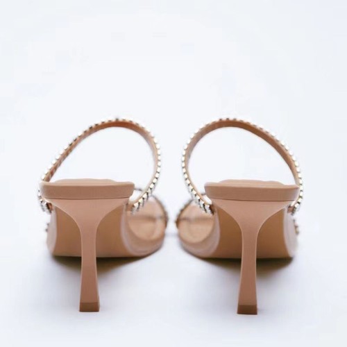 Luxurious rhinestone embellished high heel open slippers