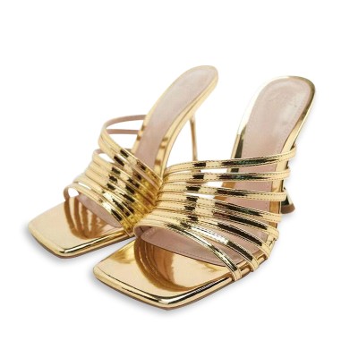 Fashionable lace up high heel open slippers