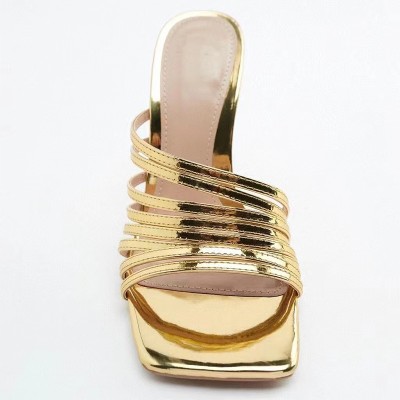 Fashionable lace up high heel open slippers