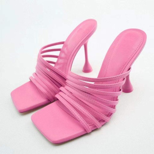 Fashionable lace up high heel open slippers