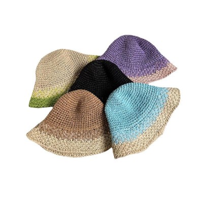 Gradient color women's crochet straw hat