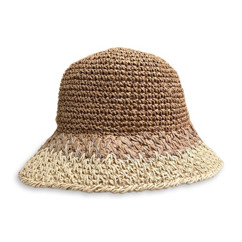 Gradient color women's crochet straw hat