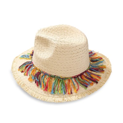 Colorful tassel sunshade women's woven straw hat