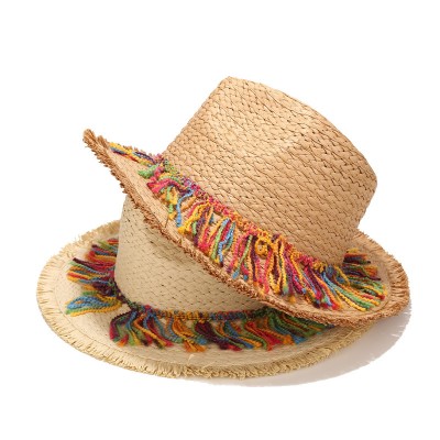 Colorful tassel sunshade women's woven straw hat