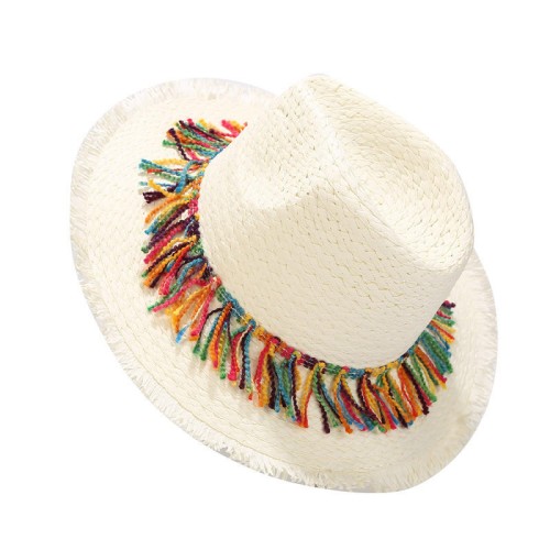 Colorful tassel sunshade women's woven straw hat