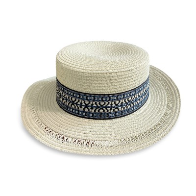 High quality embroidered ribbon women's woven straw hat