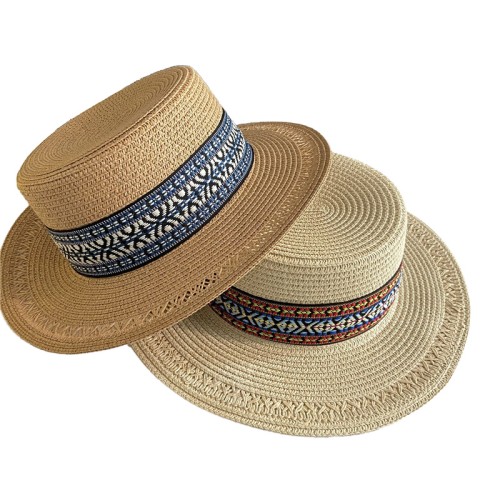 High quality embroidered ribbon women's woven straw hat