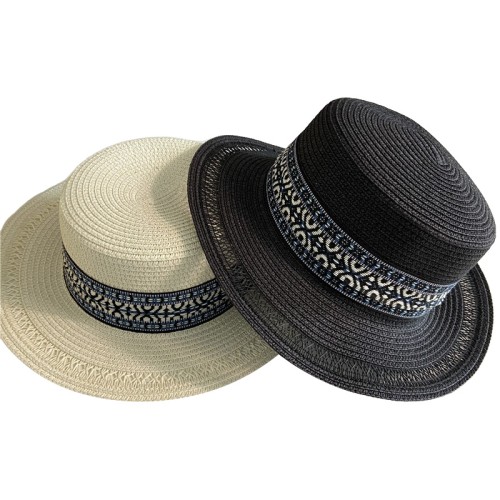 High quality embroidered ribbon women's woven straw hat