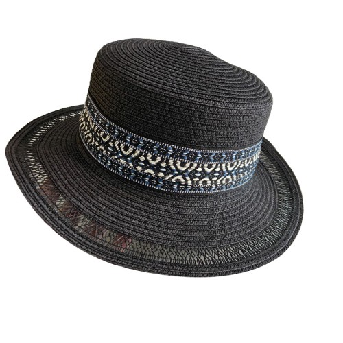 High quality embroidered ribbon women's woven straw hat