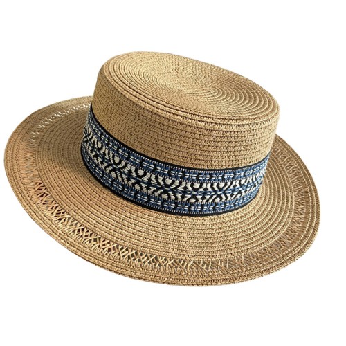High quality embroidered ribbon women's woven straw hat