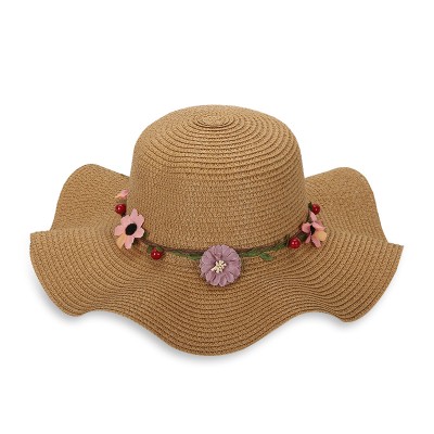 Elegant wreath wide brim ladies woven straw hat