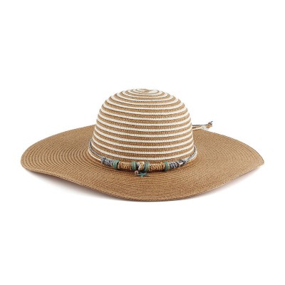 Fashion striped wide brim ladies woven straw hat