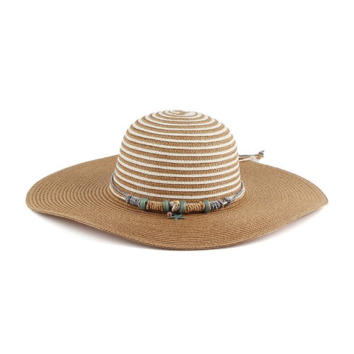 Fashion striped wide brim ladies woven straw hat