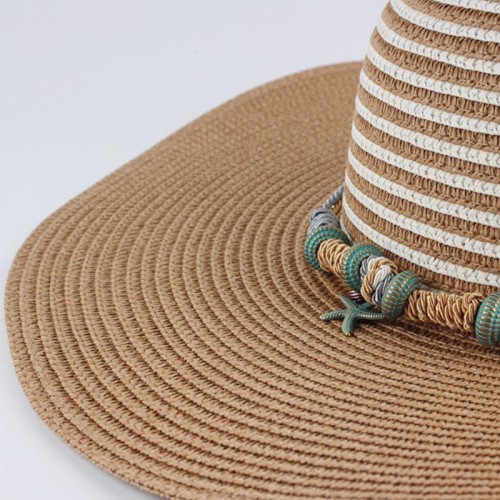 Fashion striped wide brim ladies woven straw hat