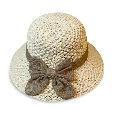 Women's woven straw hat with bow decoration