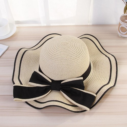 Large wide brim sun protection women's woven straw hat