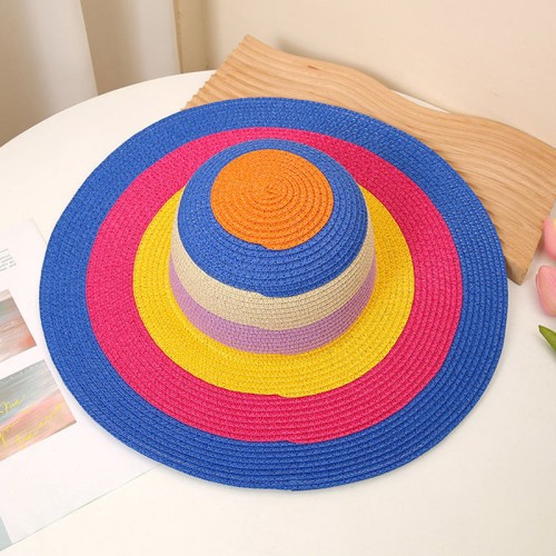 Women's colorful striped woven straw hat
