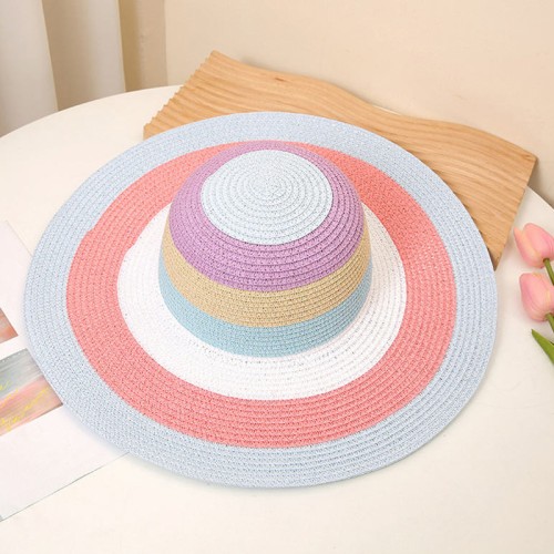 Women's colorful striped woven straw hat