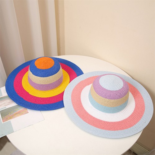 Women's colorful striped woven straw hat