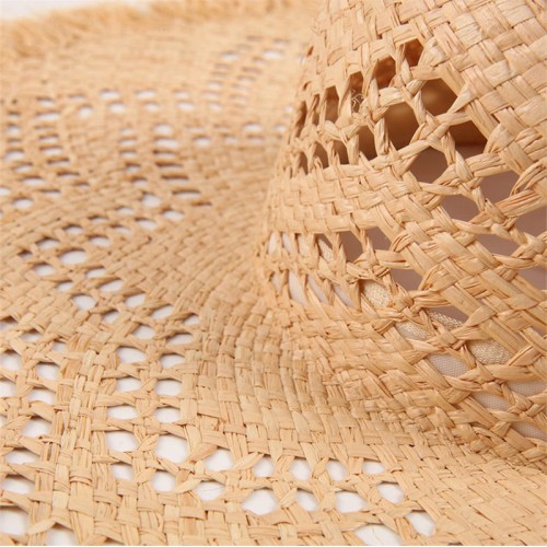 Women's wide-brim hollow woven straw hat