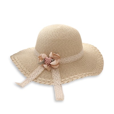 Floral lace wide-brimmed women's straw hat