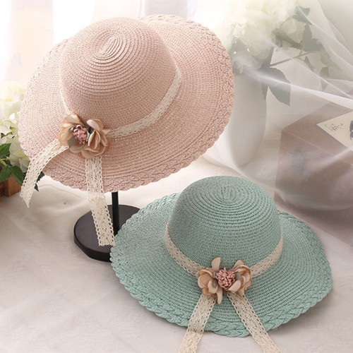 Floral lace wide-brimmed women's straw hat