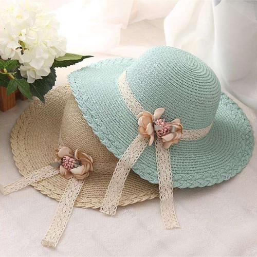 Floral lace wide-brimmed women's straw hat