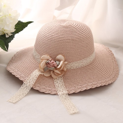Floral lace wide-brimmed women's straw hat