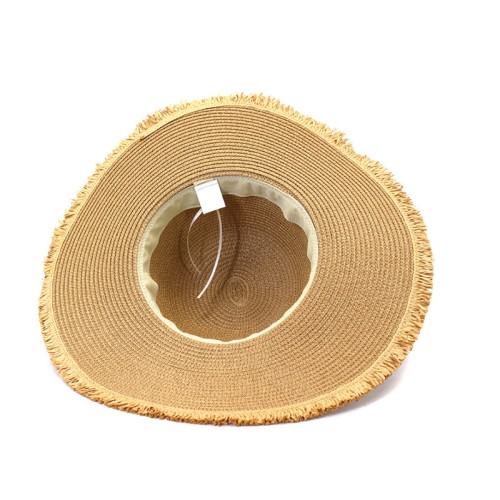 Women's woven straw hat with raw edge and wide brim
