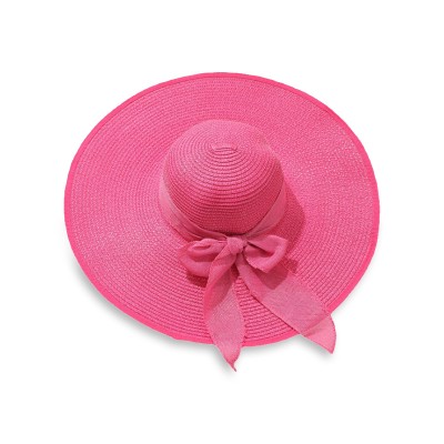 Women's woven straw hat with wide brim and bow