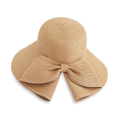Women's wide-brimmed slit bow woven straw hat
