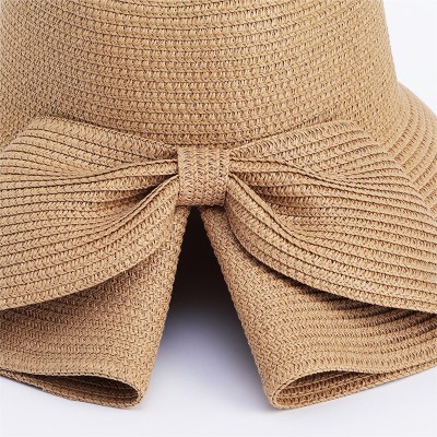 Women's wide-brimmed slit bow woven straw hat