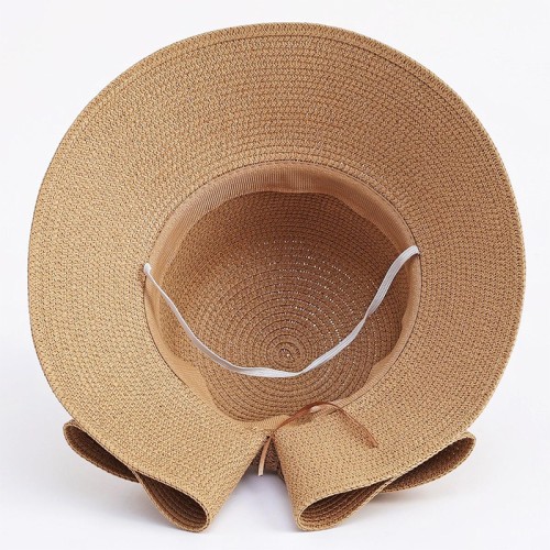 Women's wide-brimmed slit bow woven straw hat