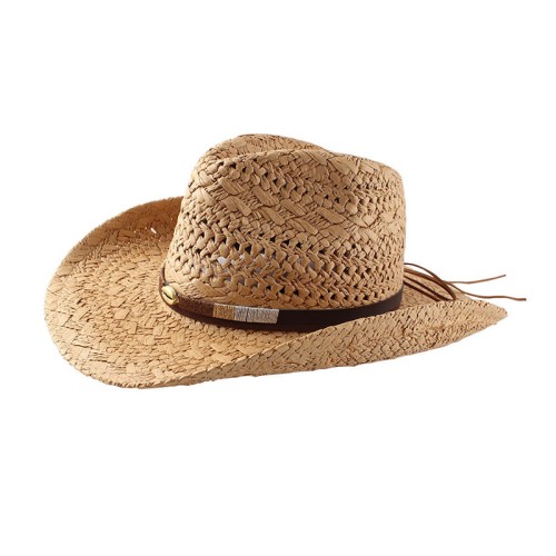 Retro curved wide brim women's denim straw hat