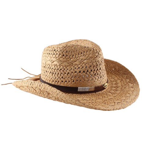 Retro curved wide brim women's denim straw hat