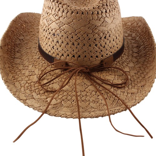 Retro curved wide brim women's denim straw hat