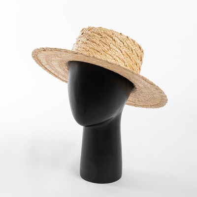 Flat top wide brim women's woven straw hat