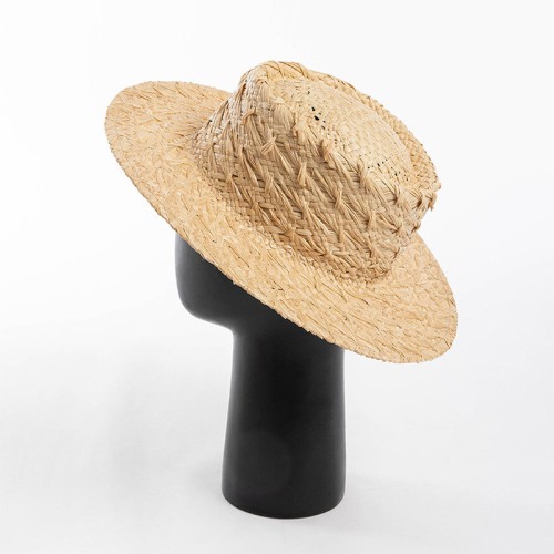 Flat top wide brim women's woven straw hat