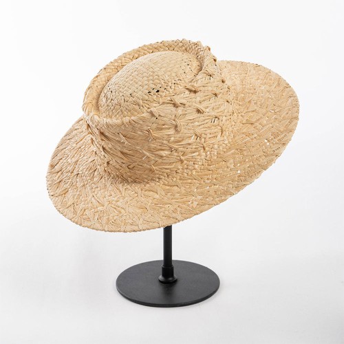 Flat top wide brim women's woven straw hat