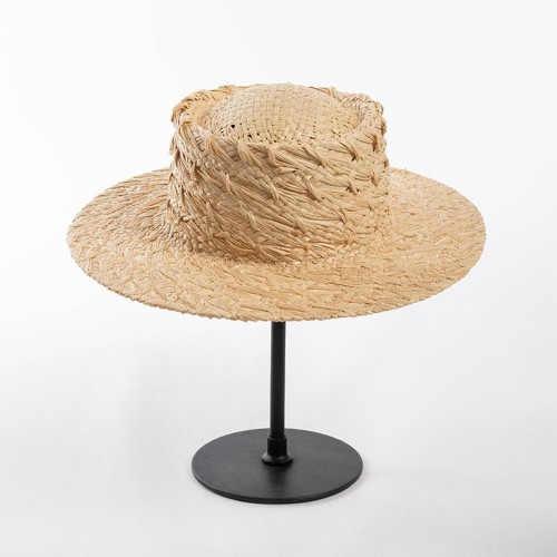 Flat top wide brim women's woven straw hat