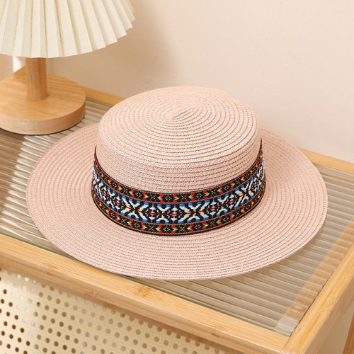 Retro pattern women's woven straw hat